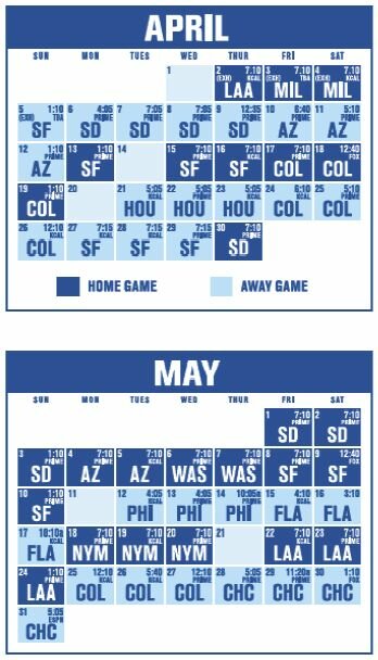 April / May Dodgers Schedule