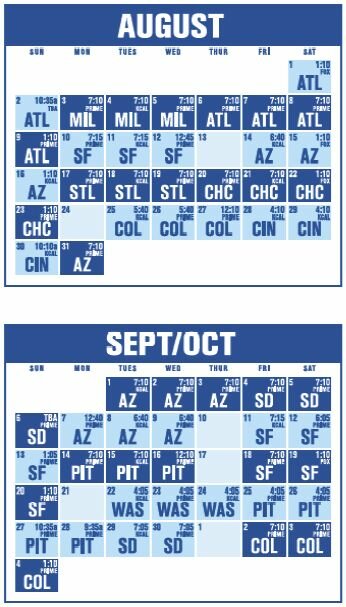 Augst / Sepember Dodgers Schedule